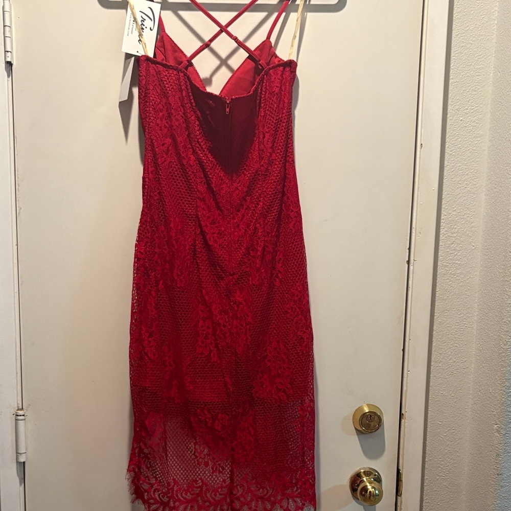 Trixxi Red Lace Midi Dress with Crisscross Back - Picture 4 of 4